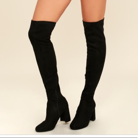 Lulus Shoes - Lulus Tahlia Black Suede Over The Knee Boots